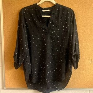 LUSH V- Neck Black Polka-Dot Blouse Size Medium